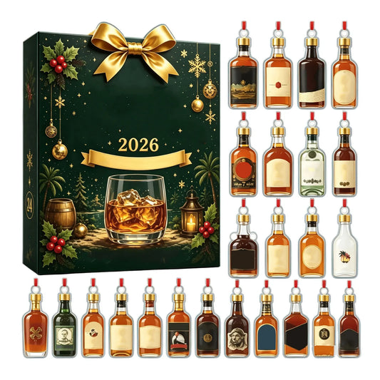2026 whiskey bottle advent calendar box with 24 acrylic bottle ornaments