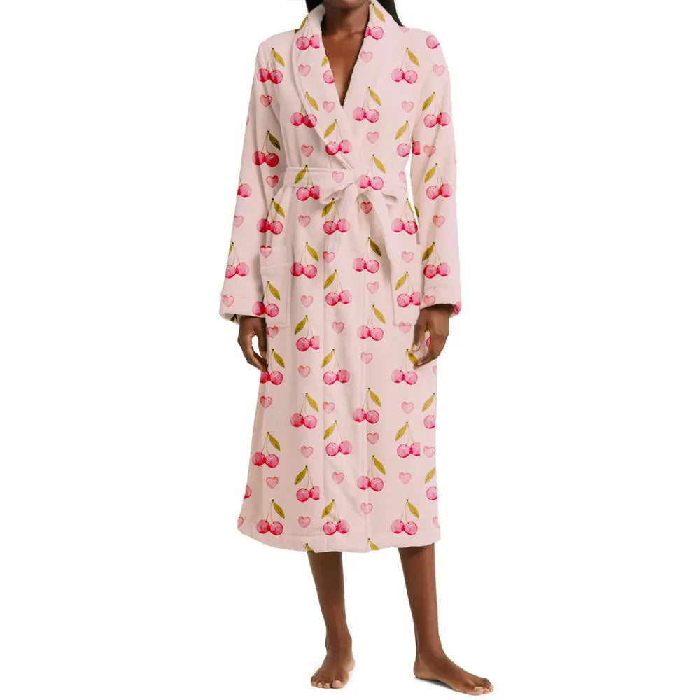 Fruit Print Tie-Waist Bathrobe