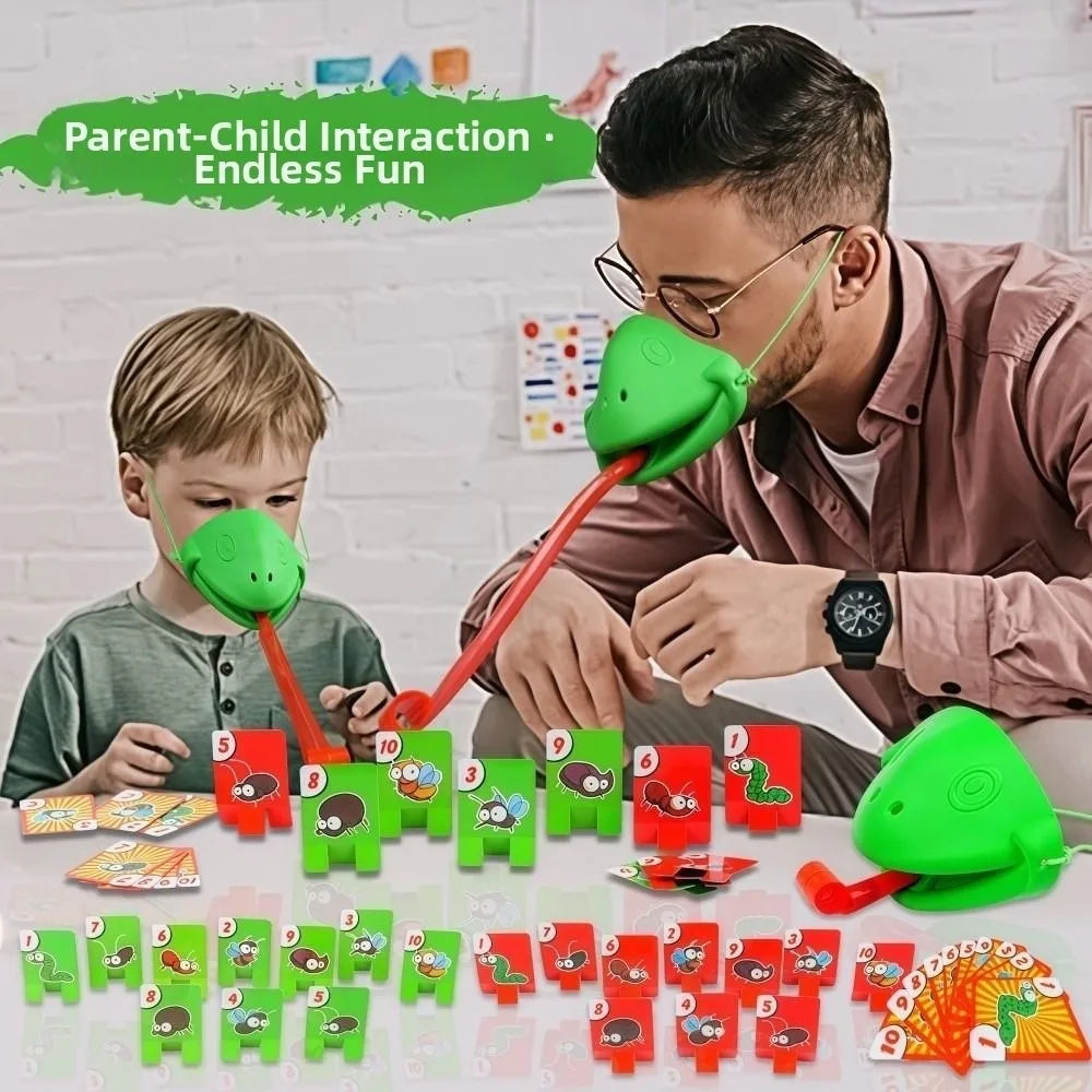 Parent and child playing the frog tongue game
