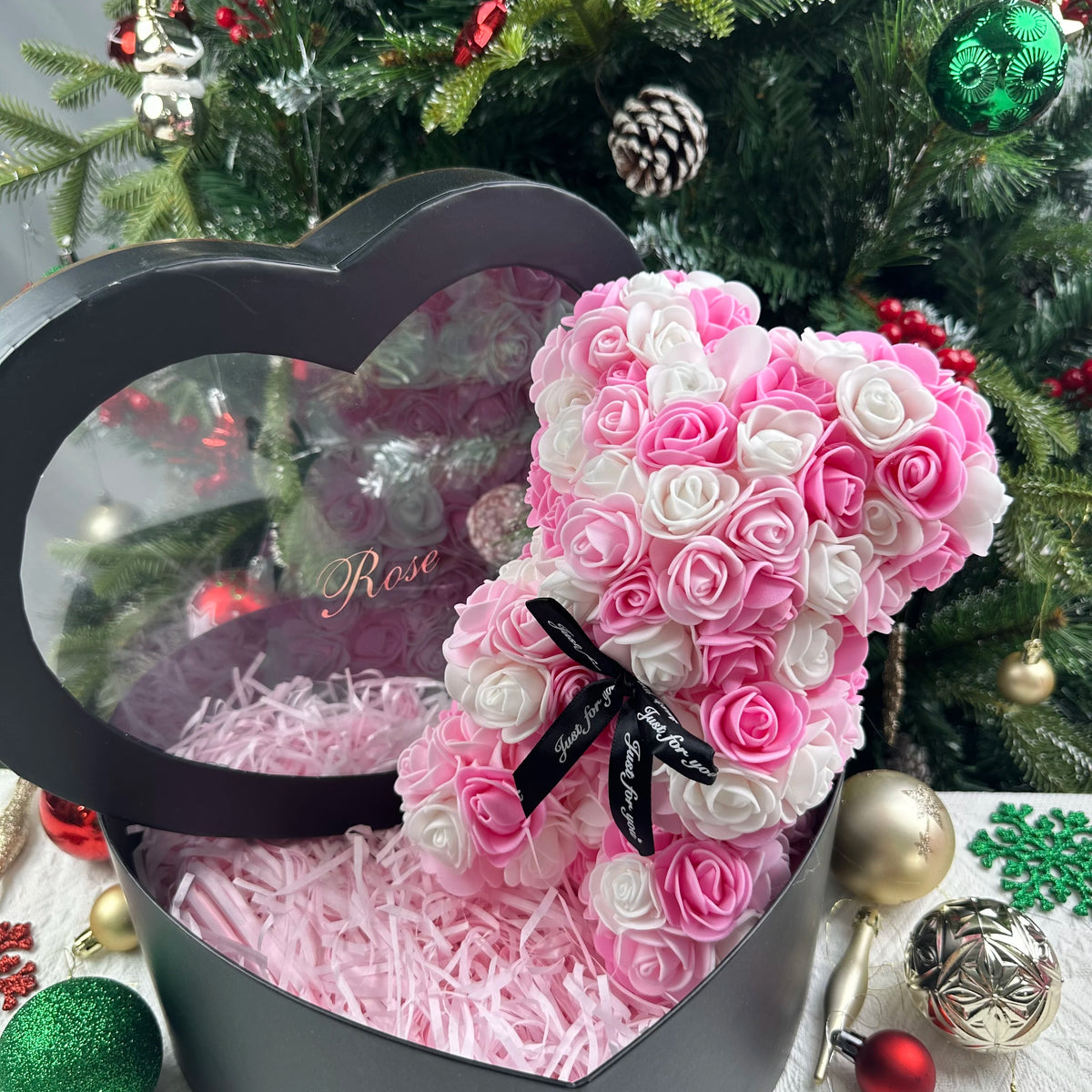Pink & White Mix foam rose bear