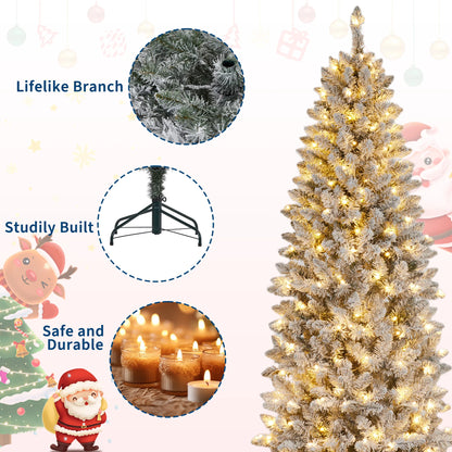 Pre-Lit Snow Flocked Slim Pencil Christmas Tree