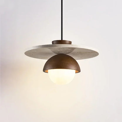 Walnut, Stone & Opal Glass Pendant Light