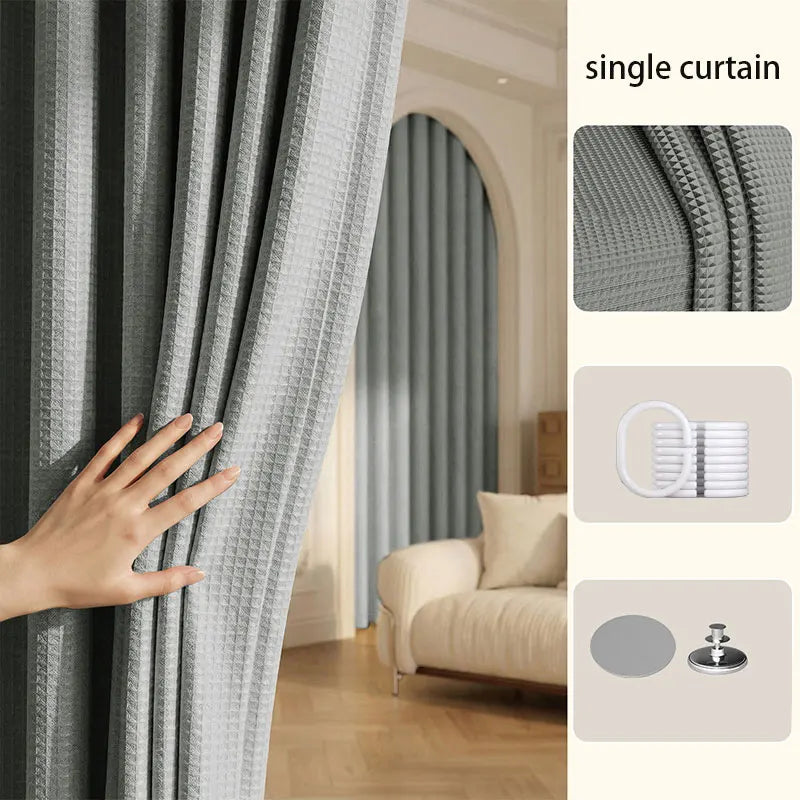 Waffle Weave Fabric Shower Curtain - Gray