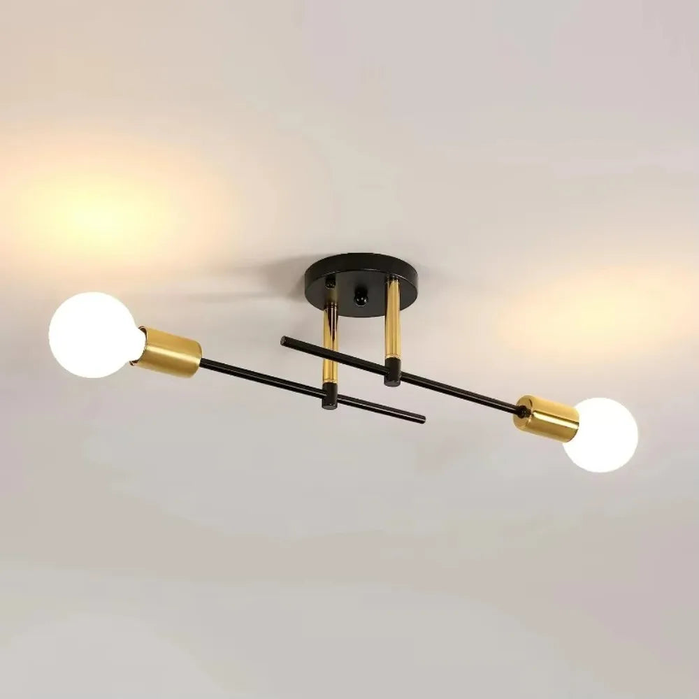 Modern 2-Light Black & Gold Ceiling Lamp