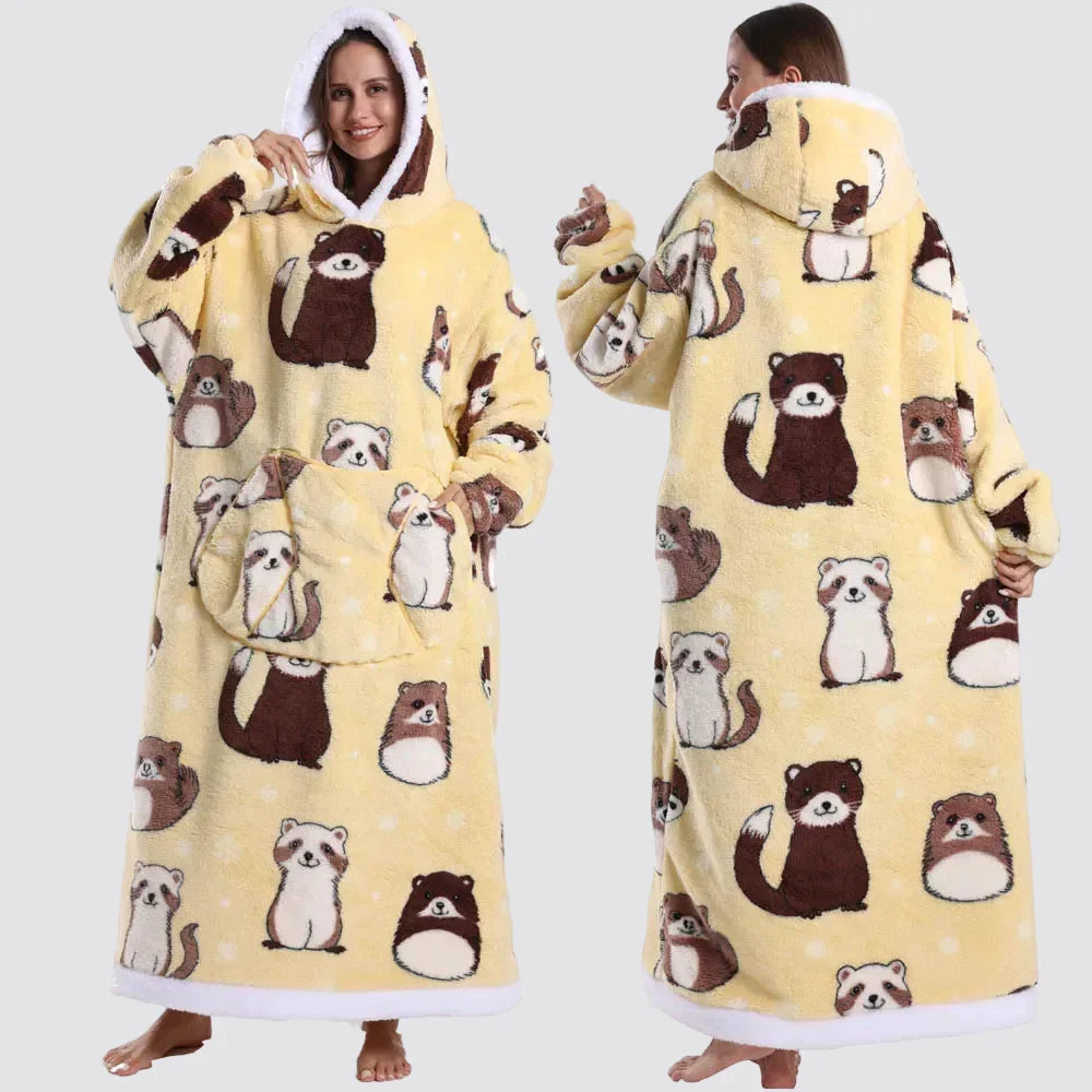 Oversized Wearable Blanket Hoodie, Giant Fleece Hooded Blanket for Adults, 31 Prints, Short and Long, Loungewear