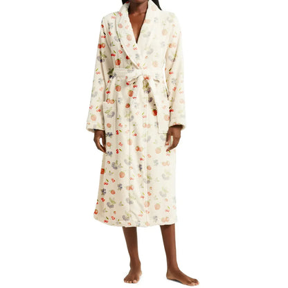 Fruit Print Tie-Waist Bathrobe