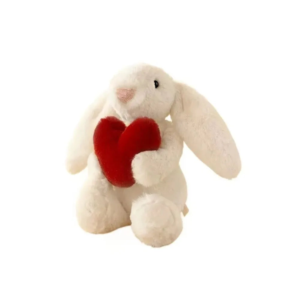 Long Ear Bunny Plush Doll 20/30CM Cute Holding Heart Soft Stuffed Rabbit Comfort Toy Easter Valentines Gift Kids