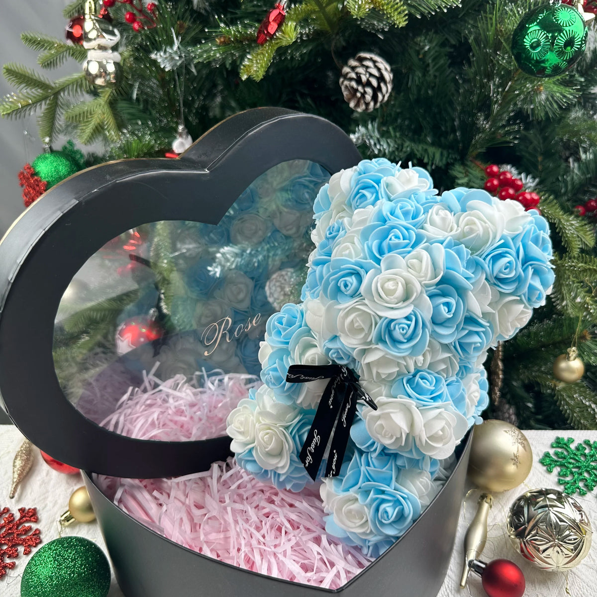 Blue & White Mix foam rose bear