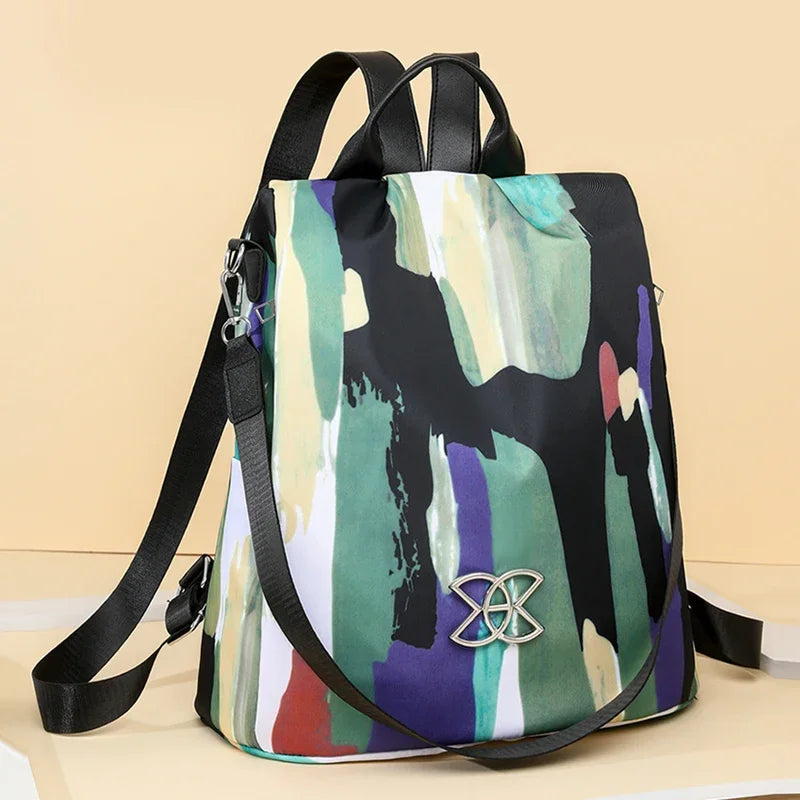Abstract print anti-theft backpack