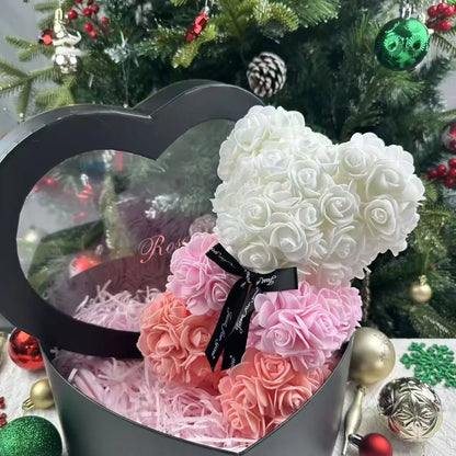 White & Pink foam rose bear