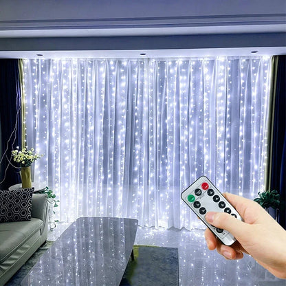 White curtain fairy lights