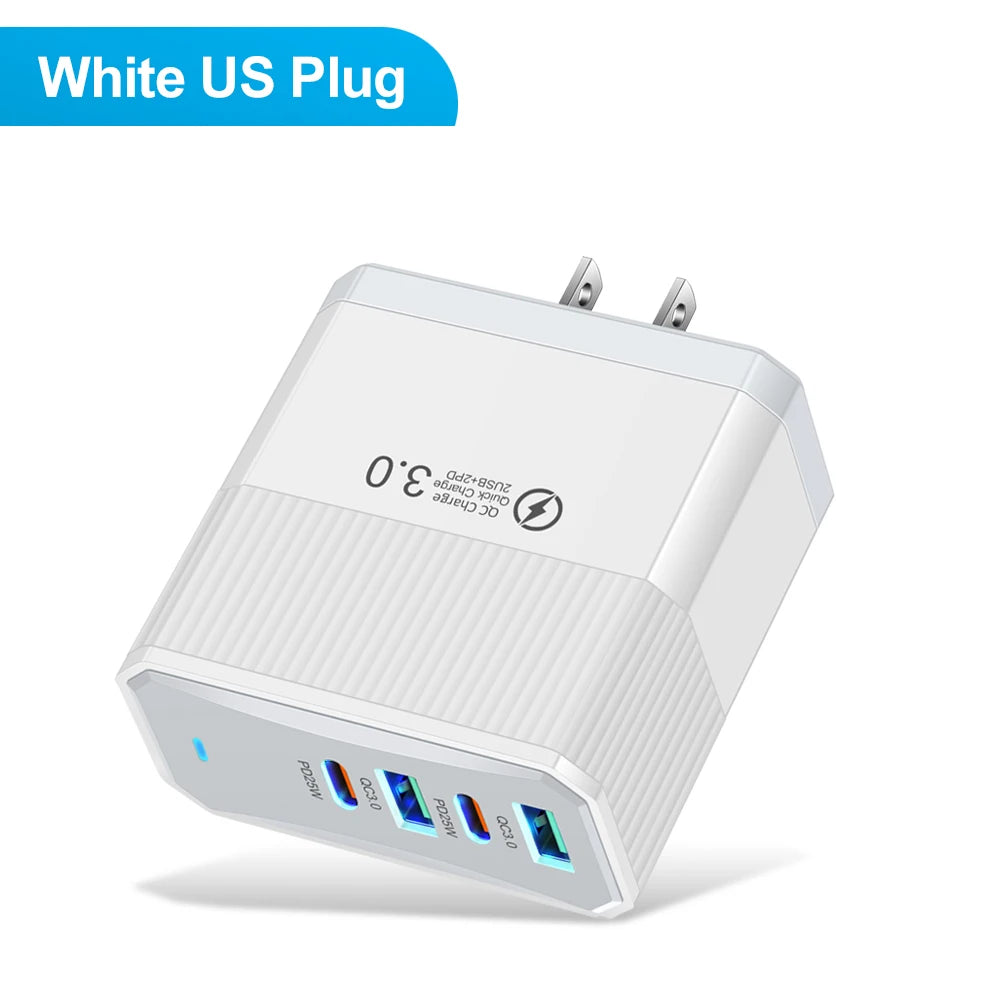 100W USB C Charger 4 Port Fast Charging Quick Charge 3.0 Phone Charger Travel Charger