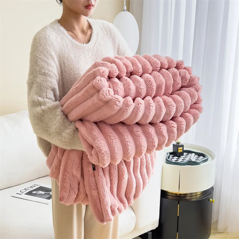 Luxury Faux Rabbit Fur Throw Blanket