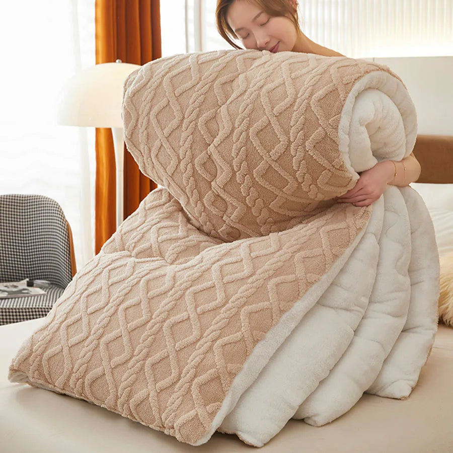 Thick Faux Lamb Fleece Weighted Comforter - Khaki