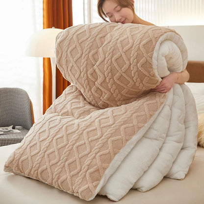 Thick Faux Lamb Fleece Weighted Comforter - Khaki