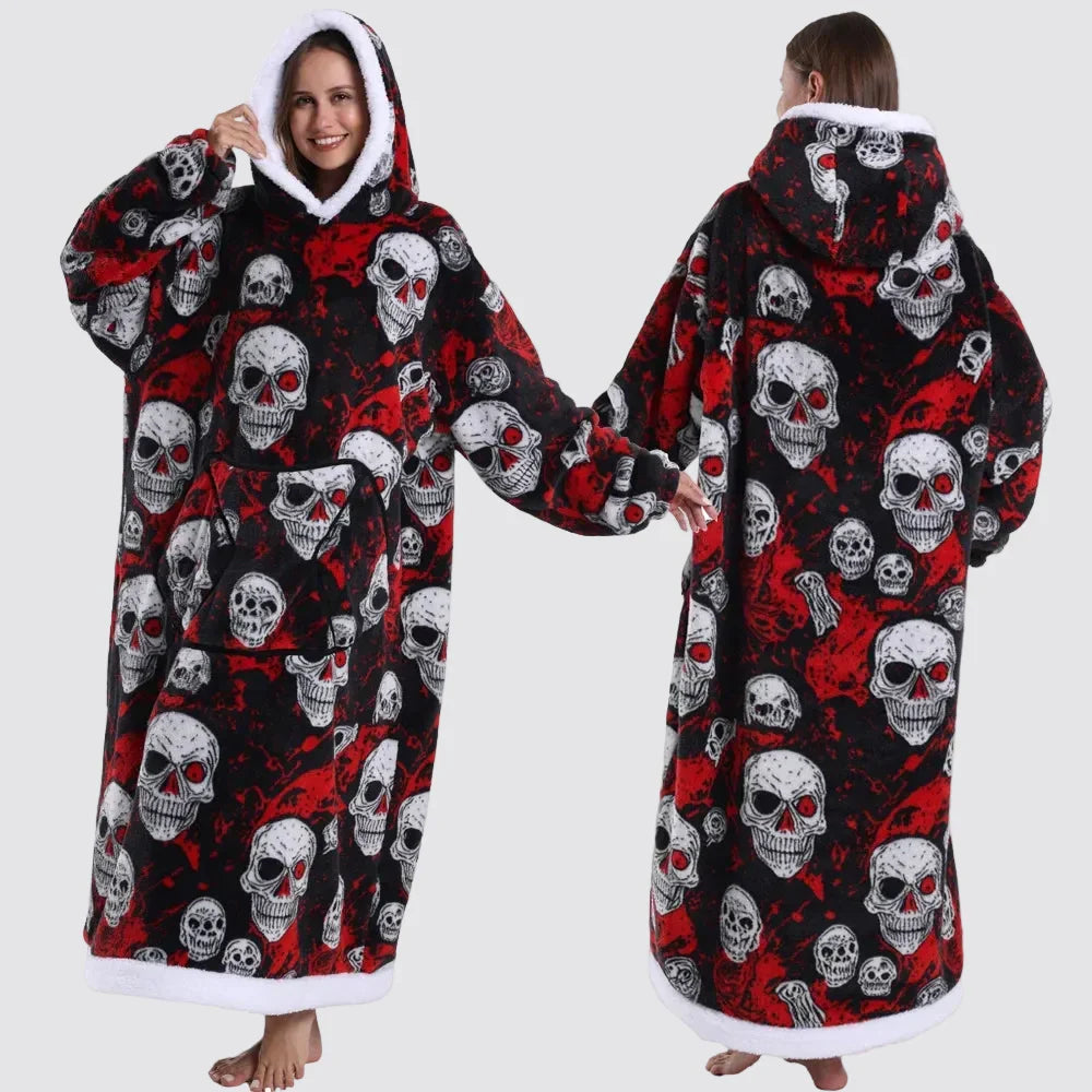Oversized Wearable Blanket Hoodie, Giant Fleece Hooded Blanket for Adults, 31 Prints, Short and Long, Loungewear