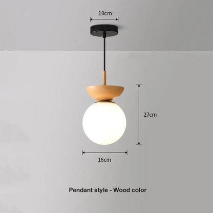 Nordic Glass Ball & Wood Ceiling Light