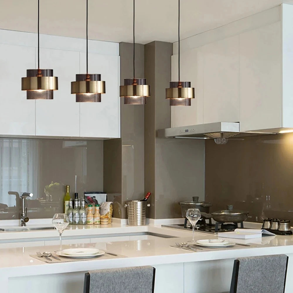 Nordic Brass Cylinder Glass Pendant Light