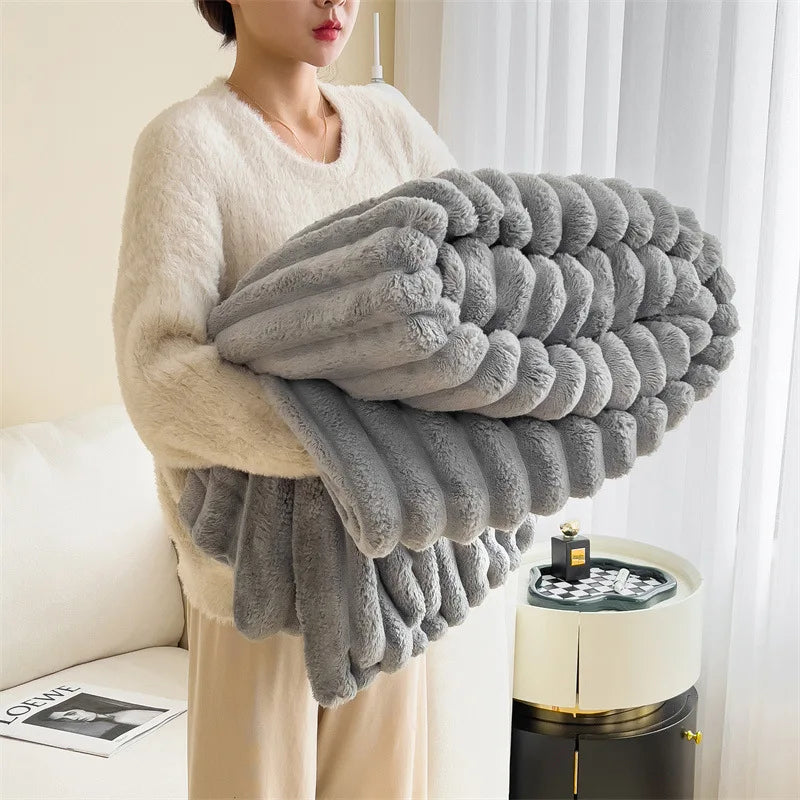 Luxury Faux Rabbit Fur Throw Blanket