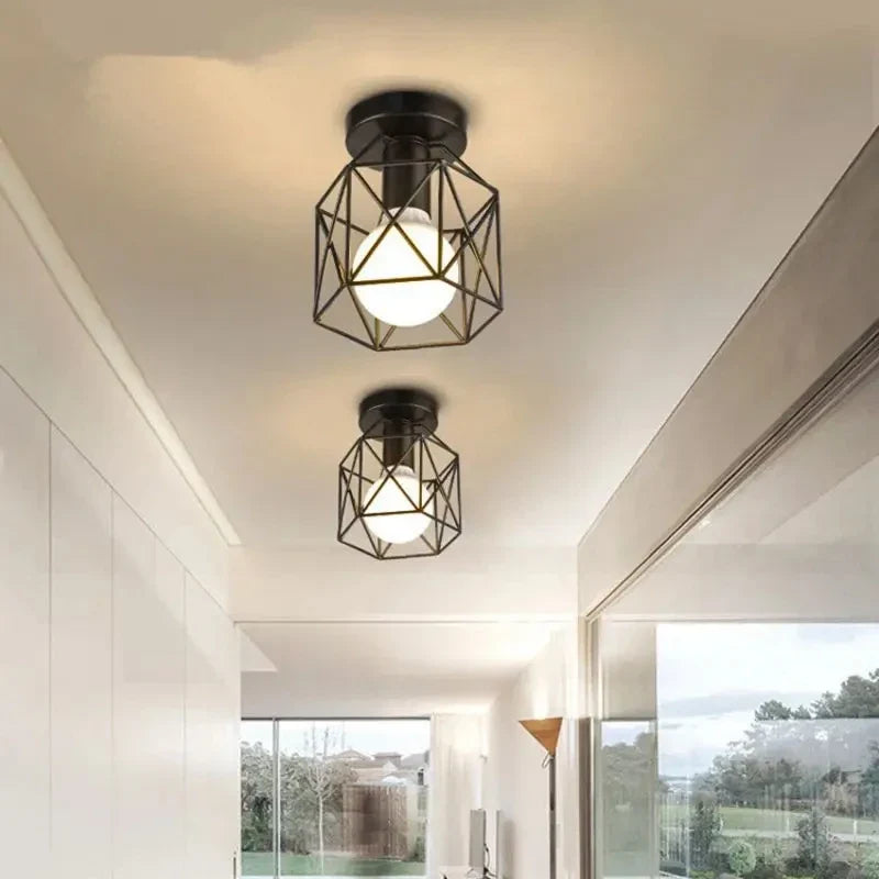 Modern Gold Geometric Cage Ceiling Light