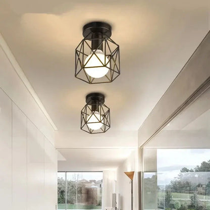 Modern Gold Geometric Cage Ceiling Light