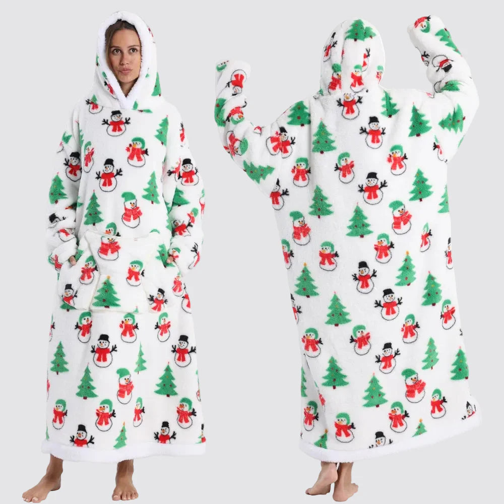 Oversized Wearable Blanket Hoodie, Giant Fleece Hooded Blanket for Adults, 31 Prints, Short and Long, Loungewear