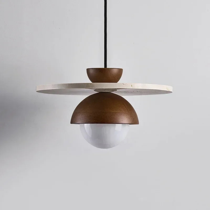 Walnut, Stone & Opal Glass Pendant Light