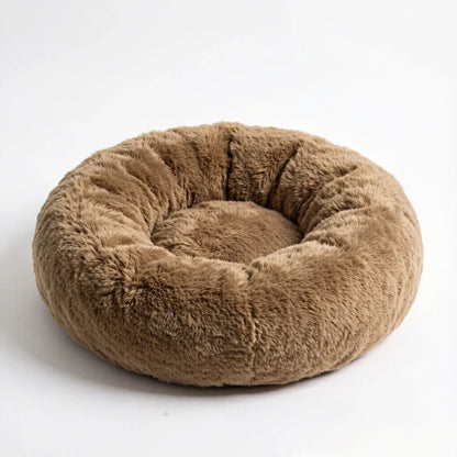 Brown plush donut pet bed