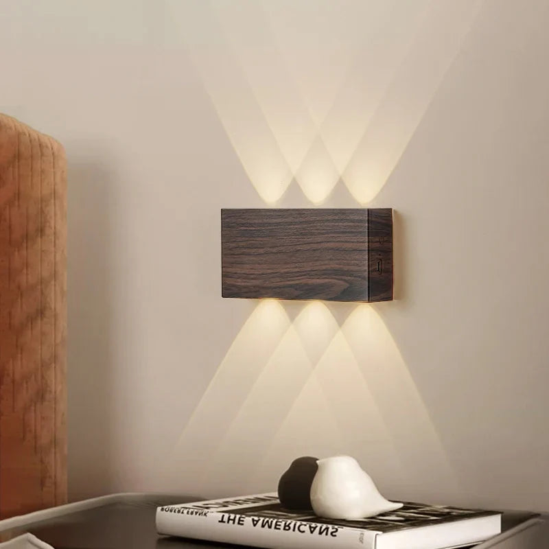 LumiBlock Rechargeable Wood-Grain Wall Lamp