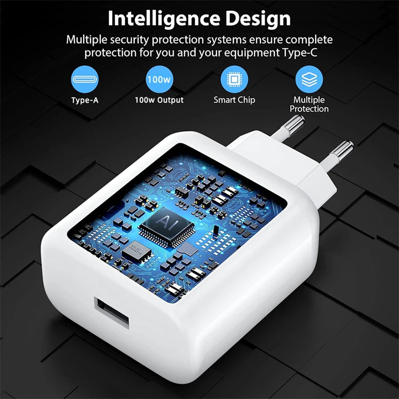 100W SuperVOOC Fast Charger US Charging Plug USB Charger Type C Cable
