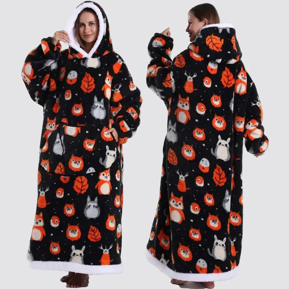 Oversized Wearable Blanket Hoodie, Giant Fleece Hooded Blanket for Adults, 31 Prints, Short and Long, Loungewear