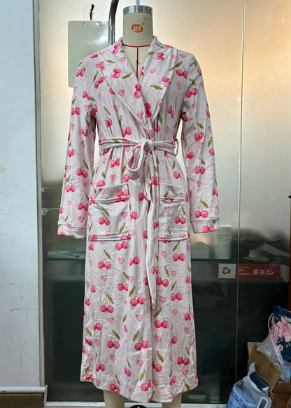 Fruit Print Tie-Waist Bathrobe