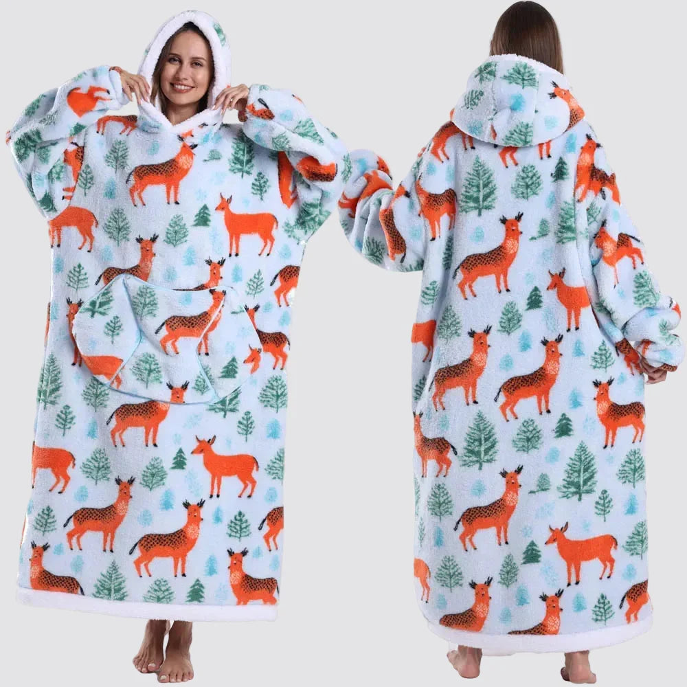 Oversized Wearable Blanket Hoodie, Giant Fleece Hooded Blanket for Adults, 31 Prints, Short and Long, Loungewear