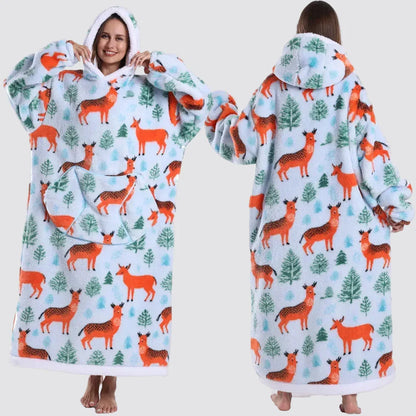Oversized Wearable Blanket Hoodie, Giant Fleece Hooded Blanket for Adults, 31 Prints, Short and Long, Loungewear
