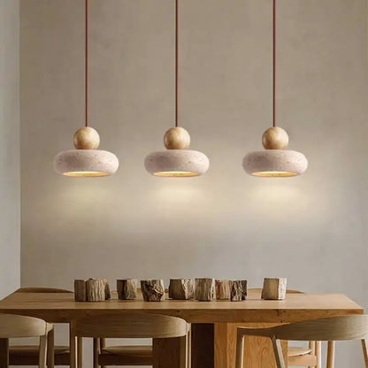 Natural Stone & Wood Minimalist Pendant