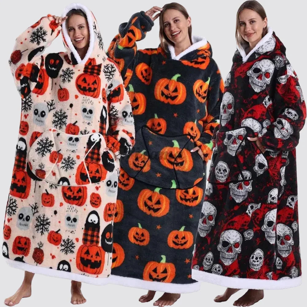 Oversized Wearable Blanket Hoodie, Giant Fleece Hooded Blanket for Adults, 31 Prints, Short and Long, Loungewear