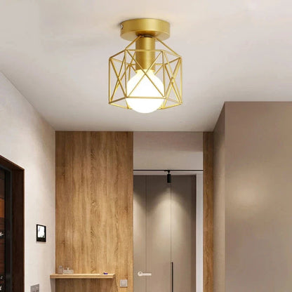 Modern Gold Geometric Cage Ceiling Light