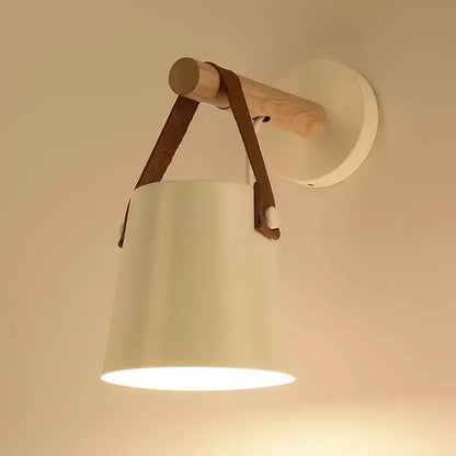 Nordic Wood & Leather Hanging Wall Lamp