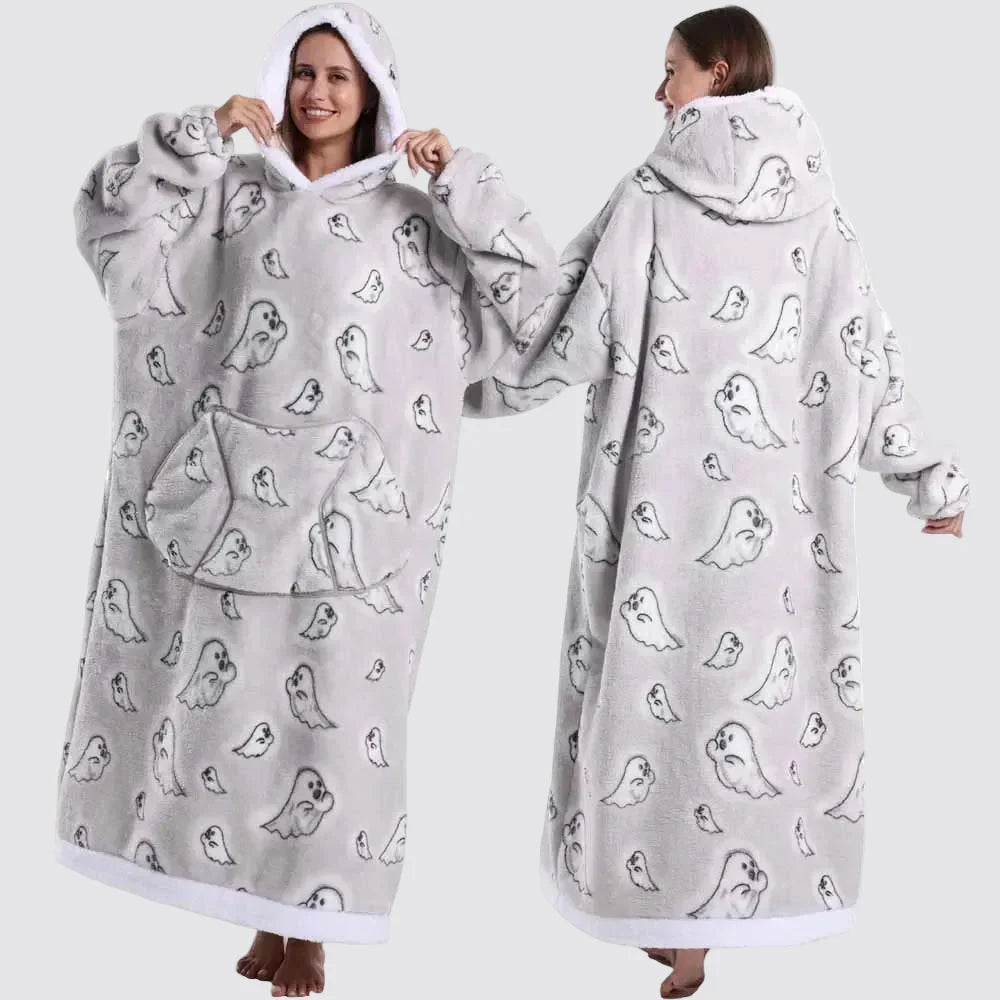 Oversized Wearable Blanket Hoodie, Giant Fleece Hooded Blanket for Adults, 31 Prints, Short and Long, Loungewear