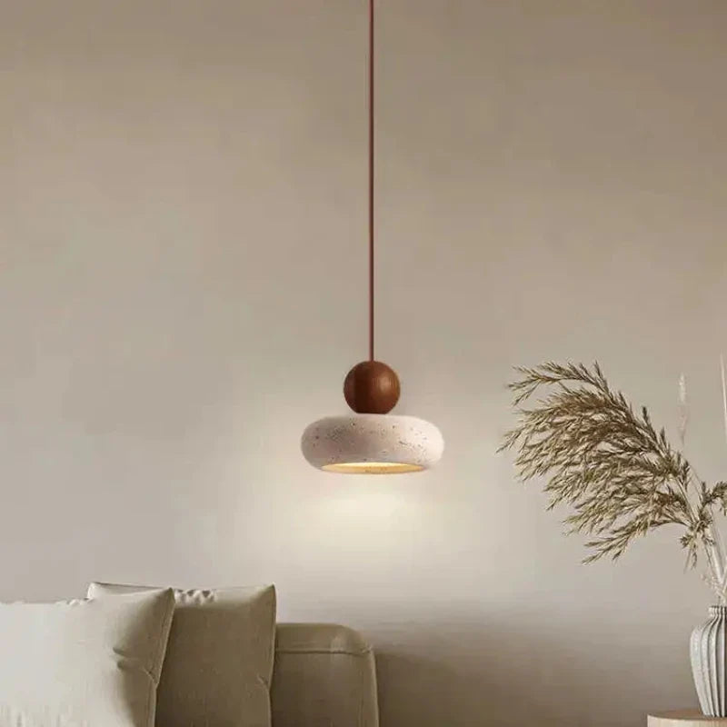 Natural Stone & Wood Minimalist Pendant