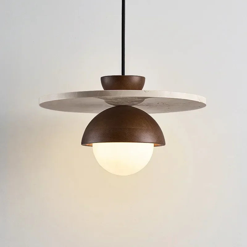 Walnut, Stone & Opal Glass Pendant Light