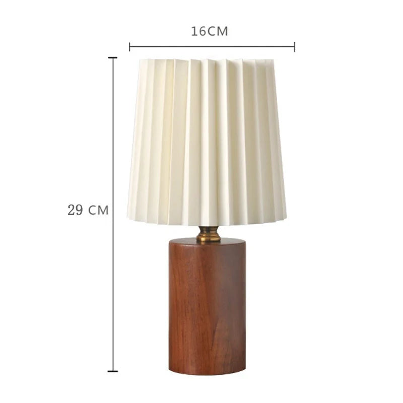 Pleated Shade Table Lamp with Wood Base
