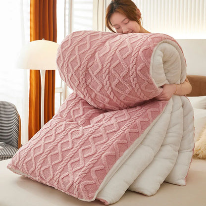 Thick Faux Lamb Fleece Weighted Comforter - Pink
