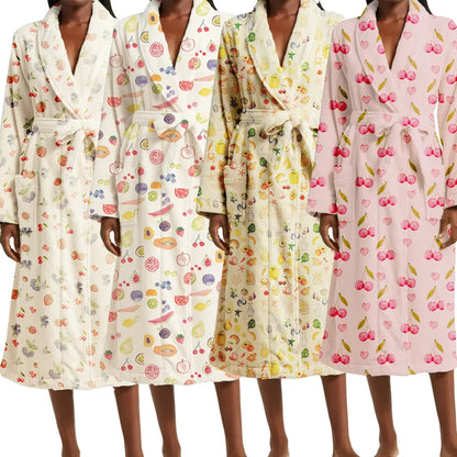 Fruit Print Tie-Waist Bathrobe