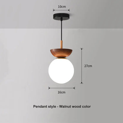 Nordic Glass Ball & Wood Ceiling Light