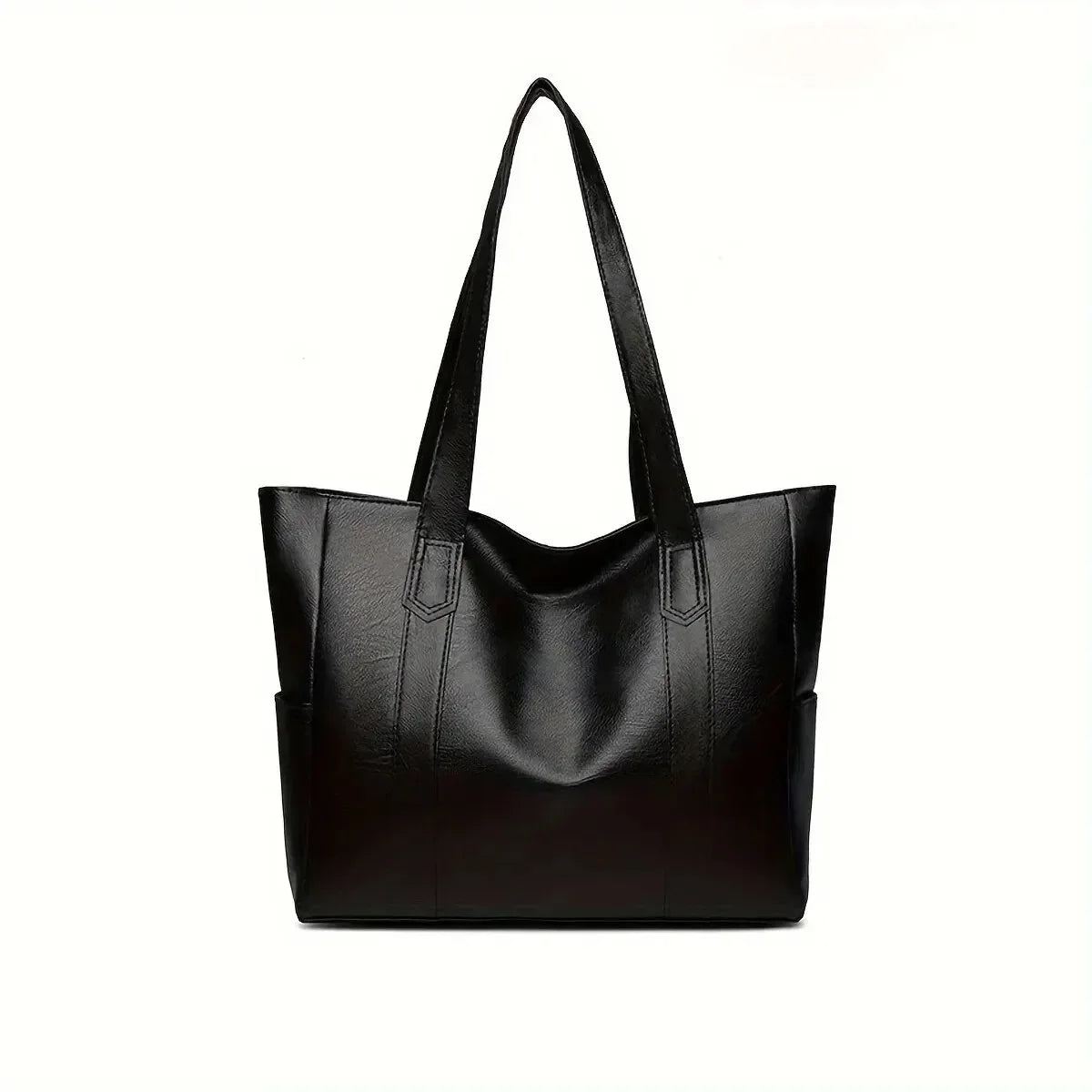 Black vegan leather large tote shoulder bag