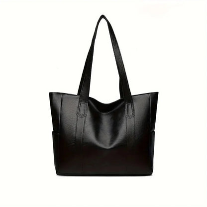 Black vegan leather large tote shoulder bag