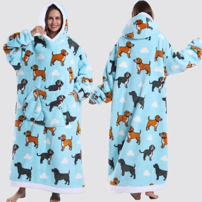 Oversized Wearable Blanket Hoodie, Giant Fleece Hooded Blanket for Adults, 31 Prints, Short and Long, Loungewear