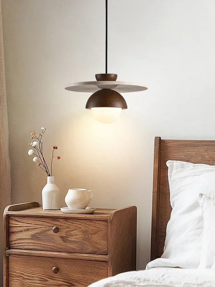 Walnut, Stone & Opal Glass Pendant Light
