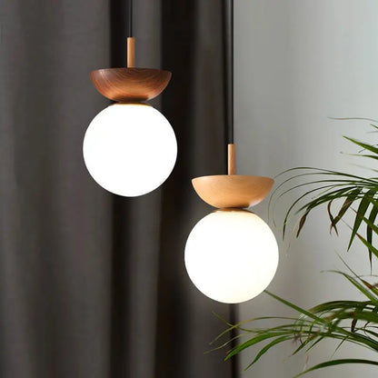 Nordic Glass Ball & Wood Ceiling Light